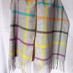 Coach Tattersall 100% cashmere fringe scarf 64x15"